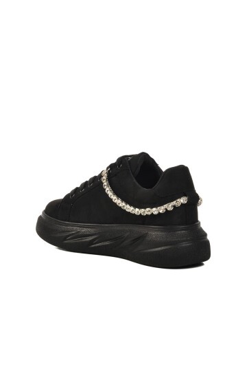 Siyah Süet Taşlı Kadın Sneaker 7081 Z