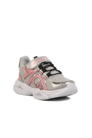 Gümüş-Pembe Cırtlı Hafif Çocuk Spor Ayakkabı 2351 P