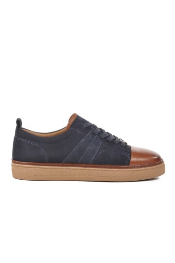 Lacivert-Kahve Hakiki Deri Erkek Sneaker 3K1973-C704 M