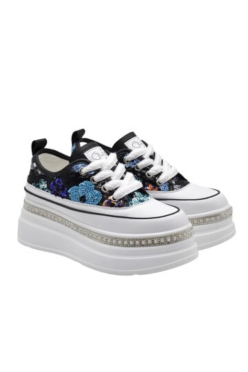 Siyah Yüksek Tabanlı Kadın Sneaker 423-6 Z