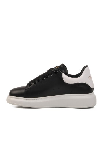 Beyaz-Siyah-Beyaz Hakiki Deri Erkek Sneaker Premium 02028 M
