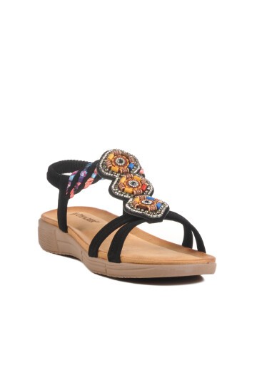 Siyah Hakiki Deri Kadın Sandalet B096 Z