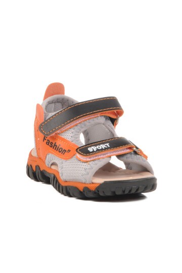 Siyah-Turuncu Ortopedik Taban Erkek Çocuk Sandalet 25T102 B