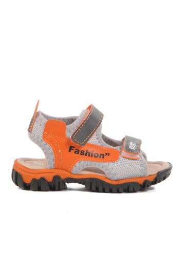 Siyah-Turuncu Ortopedik Taban Erkek Çocuk Sandalet 25T102 B